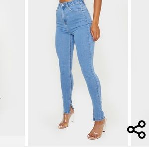 Pretty little thing Light Blue Wash Side Split Hem Skinny Jeans